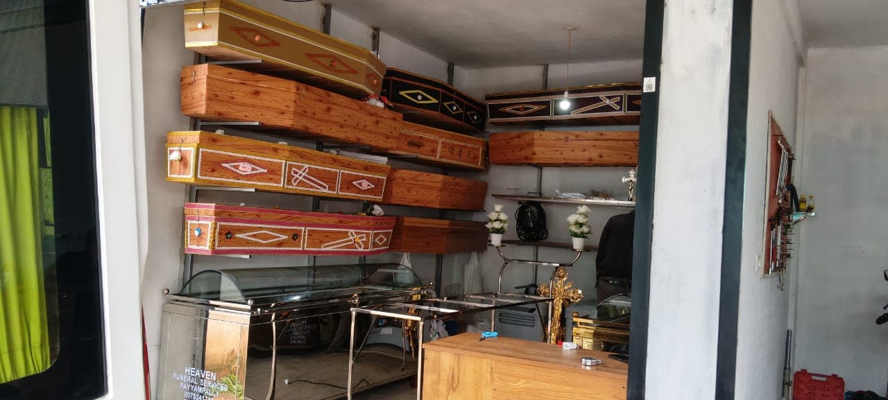 View from the entrance of the Heaven Funeral Services showroom in Payyampally