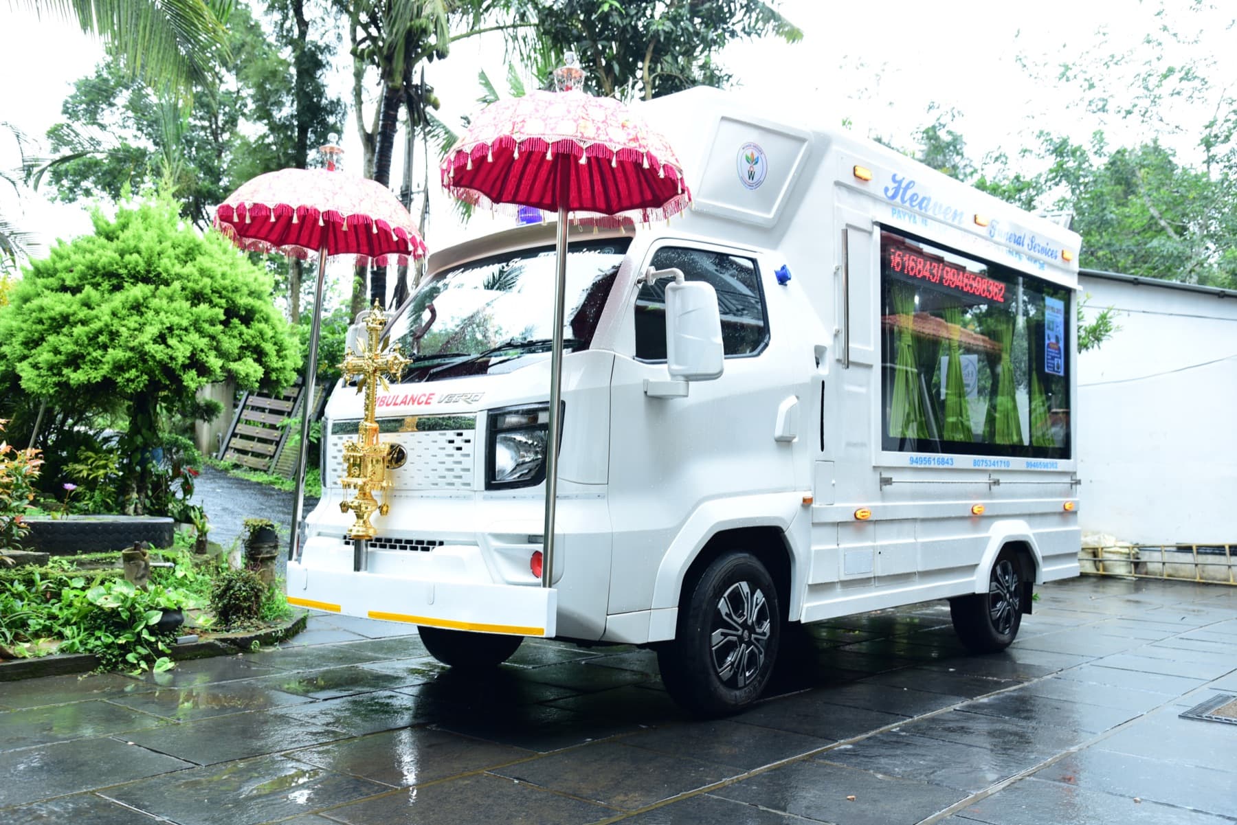Heaven Funeral Services transport vehicle prepared for service